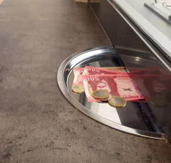  KF-1 kör alakú, nem elforgó rozsdamentes pénzátadó tálca