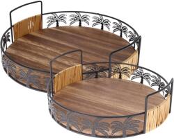 Excellent Houseware 2 db-os Excellent Houseware tálalótálca szett, fa/fém, 25/30x8, 2 cm, barna (KO-NB1422700)