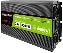 Green Cell Power Inverter LCD инвертор за напрежение с дисплей от 24V на 230V, 3000W/6000W, чиста синусоида (INVGC24P3000LCD)