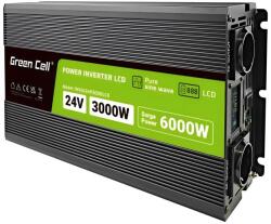 Green Cell Power Inverter LCD invertor de tensiune cu afișaj de la 24V la 230V, 3000W/6000W, undă sinusoidală pură (INVGC24P3000LCD)