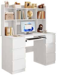  Modern íróasztal Fehér Bővítéssel, 6 Fiókkal, Polcokkal, Irodai Munkaszobához