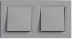 Leziter Nova kettős kereszt kapcsoló 10A 250V 107 szürke dupla kerettel (LN2KERV-SZ_LN107-SZ_2) - geminiduo