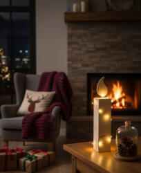  Hazai dekorációs gyertya lánggal borovi fenyő 64X12X12 cm (439721)