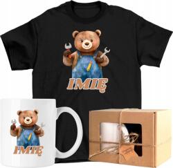  Bögre szett Gyerek Póló Maci szerelő +Név Ajándék 128 (PERS.3.13.128)