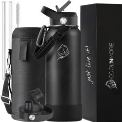 Cool'NMore Jet Sticlă Termos Oțel Inoxidabil Fără BPA 1.2l Jet Black cu Mustiuc, Buclă, Pai și Mâner 6523607 (6523607)