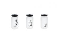 Excellent Houseware kávé/cukor/tea tárolóedény szett, üveg/polipropilén. 9x19 cm, 1 l, átlátszó/fekete (KO-049000100)