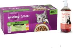  marka niezdefiniowana WHISKAS TASTY MIX nedves macskaeledel Chef's Choice szószban 40 x 85 g + Lab-V 100% lazacolaj kutyáknak és macskáknak minden korosztály számára 1000 ml hidegen sajtolt