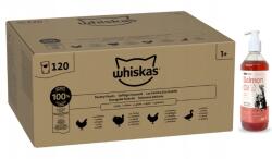 Whiskas Whiskas Poultry Feast 120x85g nedves macskaeledel zselében + LAB V lazacolaj kutyáknak és macskáknak 500ml