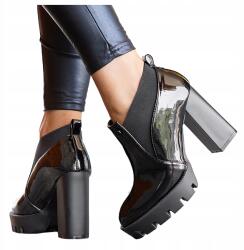 Casu Bokacsizma Fekete Női Oszlopos Bebújós Gumi Felsőrész Elegáns R 41 (7084880000414)