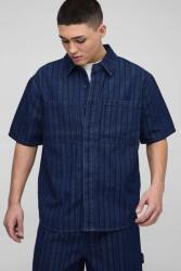 Boohooman Sötétkék Klasszikus Farmer Ing Oversized Csíkos Gombokkal Boohooman M