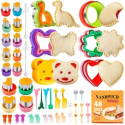  48 darabos forma készlet gyümölcsökhöz, zöldségekhez, szendvicsekhez, sütikhez, színes formák és villák (HMDKMJ-48B)