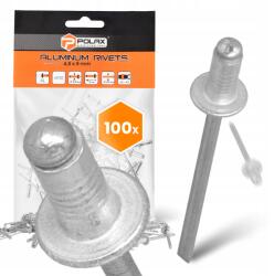 Polax 100x Törhető szegecsek 4, 8x8 mm Alumínium horganyzott Acél Strapabíró szegecs 9T (37-015(X2))