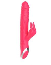 Passion Labs Midnight Rabbit Vibrator, 10 Thrusting Modes, 10 Vibration Modes, Silicone, USB, Rose, 24.5 cm Vibrator
