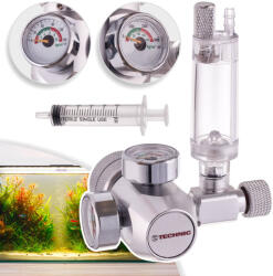 Technic Reductor de dioxid de carbon (CO2) pentru acvariu, cu numărător de bule integrat, două manometre și racord standard W21, 8 x 1/14", ideal pentru sisteme de CO2 în acvarii plantate și paludarii (MKN-10