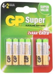 GP Batteries AAA Super alkáli elem, 6 db (GP24A-BL4+2)