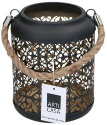 Arti Casa Dekoratív fém lámpás virágmintás perforált mintával és kötélfogantyúval, 17 cm, Arti Casa (GDED6703FFL)