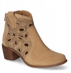 Lewski Áttört Magassarkú Bokacsizma Bézs B Velúr Bőr (3170/2)