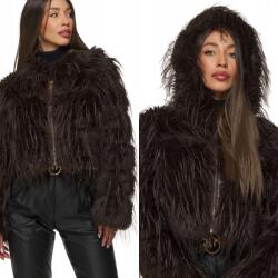 DEMUR Női Téli Kabát kapucnis szőrme toll barna csokoládé M/L (kurtki damskie futrzane zimowe na zimę)
