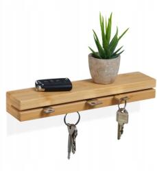 Relaxdays Mágneses kulcstartó bambusz polccal - fali rendszerező 4 mágnes (10050620)