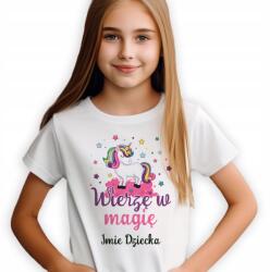 MALFINI Gyerek Póló Fehér Ajándék Unicorn Hiszek A Mágiában Név Minták 122 (Koszulka Dziecięca Biała Z Jednorożcami)
