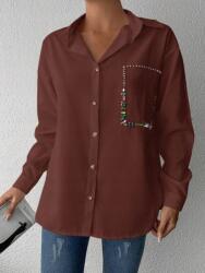 Shein IC63311 Shein Barna Hosszú Ujjú Ing Strasszokkal Díszítve (49) L