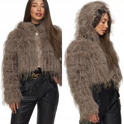 DEMUR Női Téli Kabát kapucnis rövid szőrme toll bézs S/m (kurtki damskie futrzane zimowe na zimę)