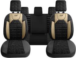 Panda Set Huse Scaune Auto Panda Kas, material textil cu piele ecologica, cu fermoare pentru bancheta rabatabila, negru cu bej, 11 piese