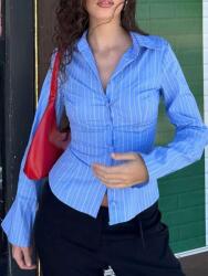 Shein FC11114 Shein Kék Csíkos Hosszú Ujjú Ing (49) M