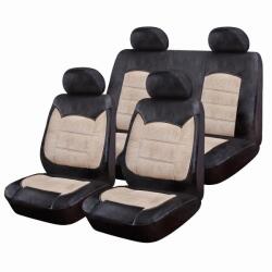 Ro Group Set Huse Scaune Auto pentru Skoda Roomster - Luxury Negru Crem, cu fermoare pentru bancheta rabatabila, 9 piese