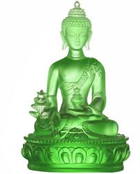  Set Buddha Medicinei verde, staueta cristal glazurat Liuli k9 cu covoras antiderapant, pentru sănătatea familiei, 13 cm