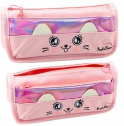 Lean Rózsaszín iskolai tolltartó macska motívummal, 21, 5x9, 5x7cm, két rekesszel (375361569)