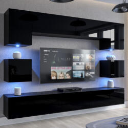 Intenso Concept-1 nappali faliszekrény sor - 240 cm (magasfényű fekete) - miniwebshop