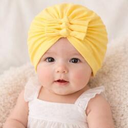 SuperBaby Caciulita galbena tip turban cu trei fundite