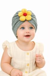 SuperBaby Caciulita kaky tip turban cu model ajurat si floare aplicata