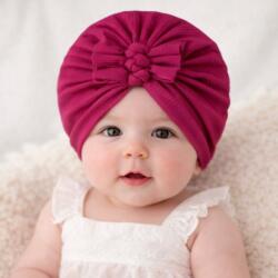 SuperBaby Caciulita roz ciclamen tip turban cu trei fundite