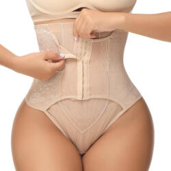 Figninget Chilot modelator dama FIGNINGET talie A nalta , control abdomen, compresie dubla, tip tanga, fara cusaturi, Bej, Marime 3XL