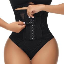 Figninget Chilot modelator dama FIGNINGET talie inalta , control abdomen, compresie dubla, tip tanga, fara cusaturi, Negru, Marime L