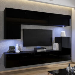 Intenso Concept-50 nappali faliszekrény sor - 200 cm (magasfényű fekete) - miniwebshop