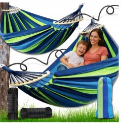  Kétszemélyes Kerti Függőágy XXL 270X155 Táska Rögzítő Zsinórok (Hamak 2 Osobowy XXL z Drążkiem Wzmocnionyyy)