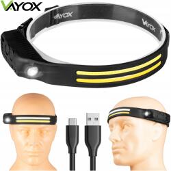 Vayox Fejlámpa 3x Led Akkumulátoros Szilikon Fejlámpa Usb-c 300lm Vayox (OPASKA SPORTOWA 2XLED CZUJNIK RUCHU)