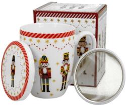 Duo Gift Porcelán bögre tetővel, fém szűrővel - 360ml - Karácsonyi Diótörős