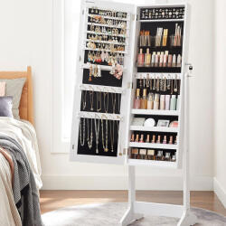 Brius Oglinda de podea cu suport, design fara rama, cu spatiu de depozitare, 41x37x152cm, alb (EZ-JJC002W01)