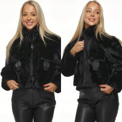 DEMUR Női Téli Kabát könnyű rövid szőrme kabát zsebekkel fekete