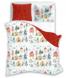 Faro Karácsonyi ágyneműhuzat 140x200 kétoldalas fehér-piros házikók, karácsonyfák (2360533)