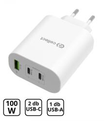 Cellect Hálózati Töltő Adapter gyorstöltő Funkcióval 100W, Fehér - fizz