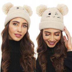 DEMUR Női Téli Sapka téli meleg puha vastag pomponokkal világos Bézs