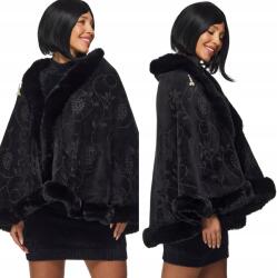 DEMUR Női Poncsó Boleró elegáns etola meleg szőrme ágytakaró fekete (poncza etole bolerka damskie do sukienki)