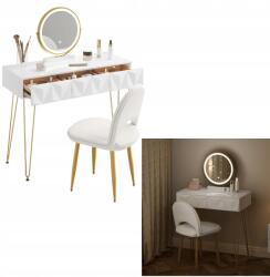 Eugad LED-es sminkasztal tükörrel, székkel, bársony bevonattal, fa, arany/fehér (0054)