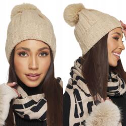 DEMUR Bézs Téli Sapka pomponos polár béléssel