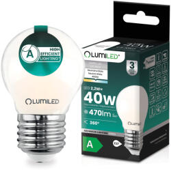 Lumileds LED izzó E27 gömb alakú P45 2.2W 470lm = 40W 4000K semleges izzószálas 360° A osztályú LUMILED (LUMLEDH0454)